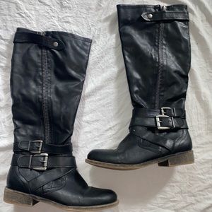 Black leather knee high boots